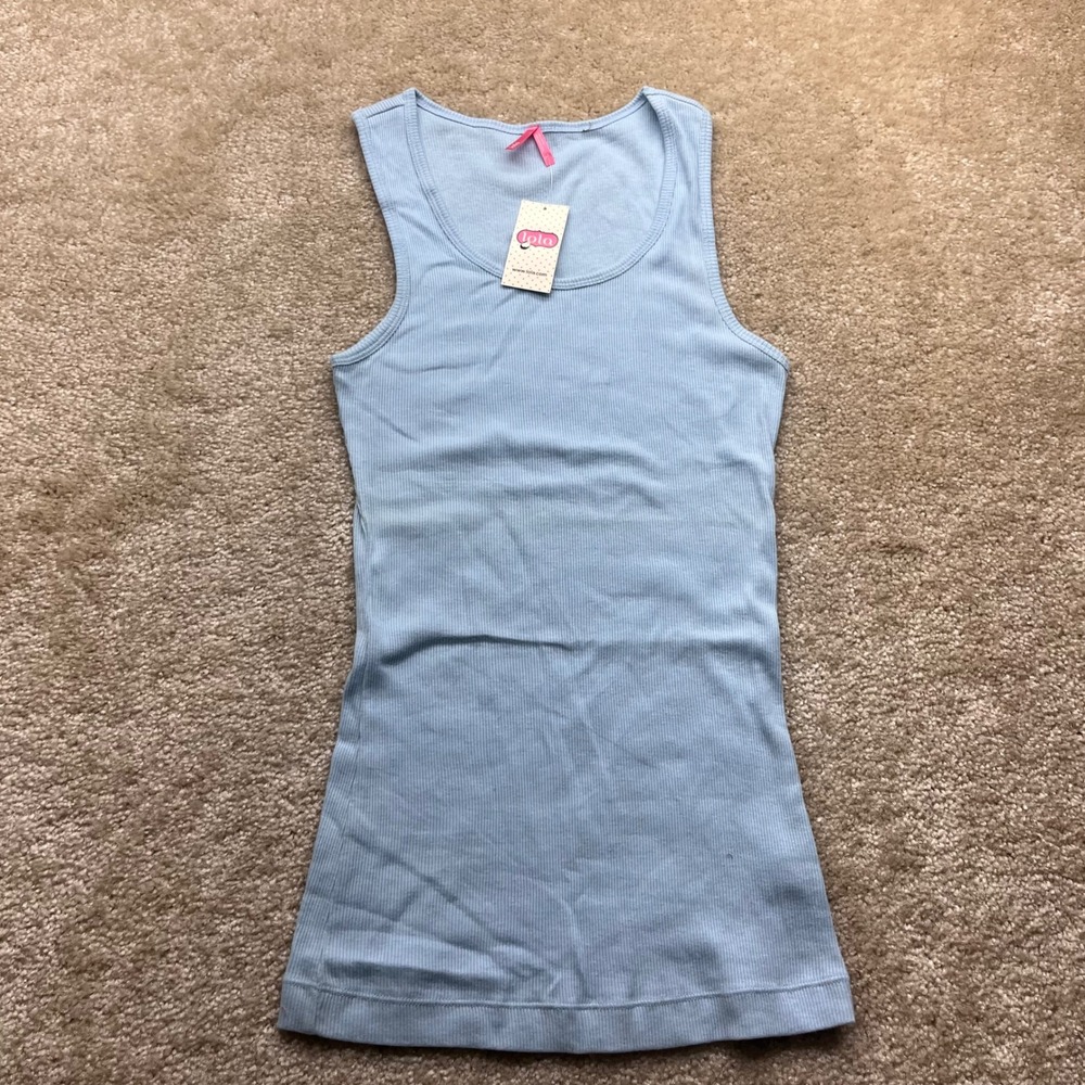 Lola Women Ribbed Tank Top Light Blue Crystal Cotton Scoop Neck fits a small NEW